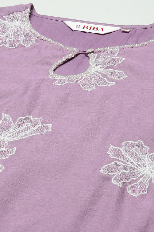 Lilac Polyester Straight Kurta Set image number 1
