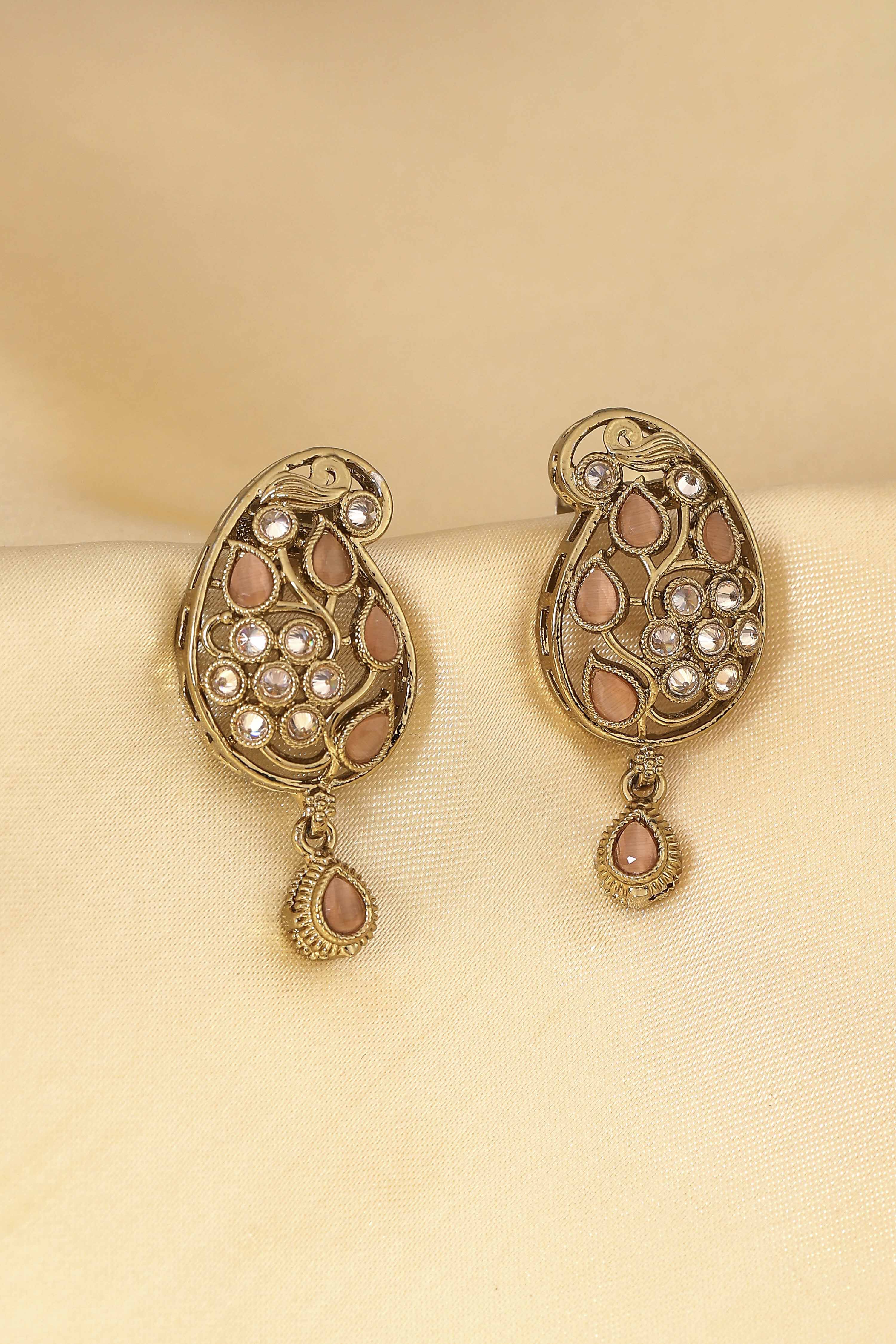 Gold Plated Brass Stone Studded Drop Earrings image number 0