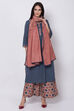 Dark Blue Cotton Straight Kurta Flared Palazzo Suit Set image number 0