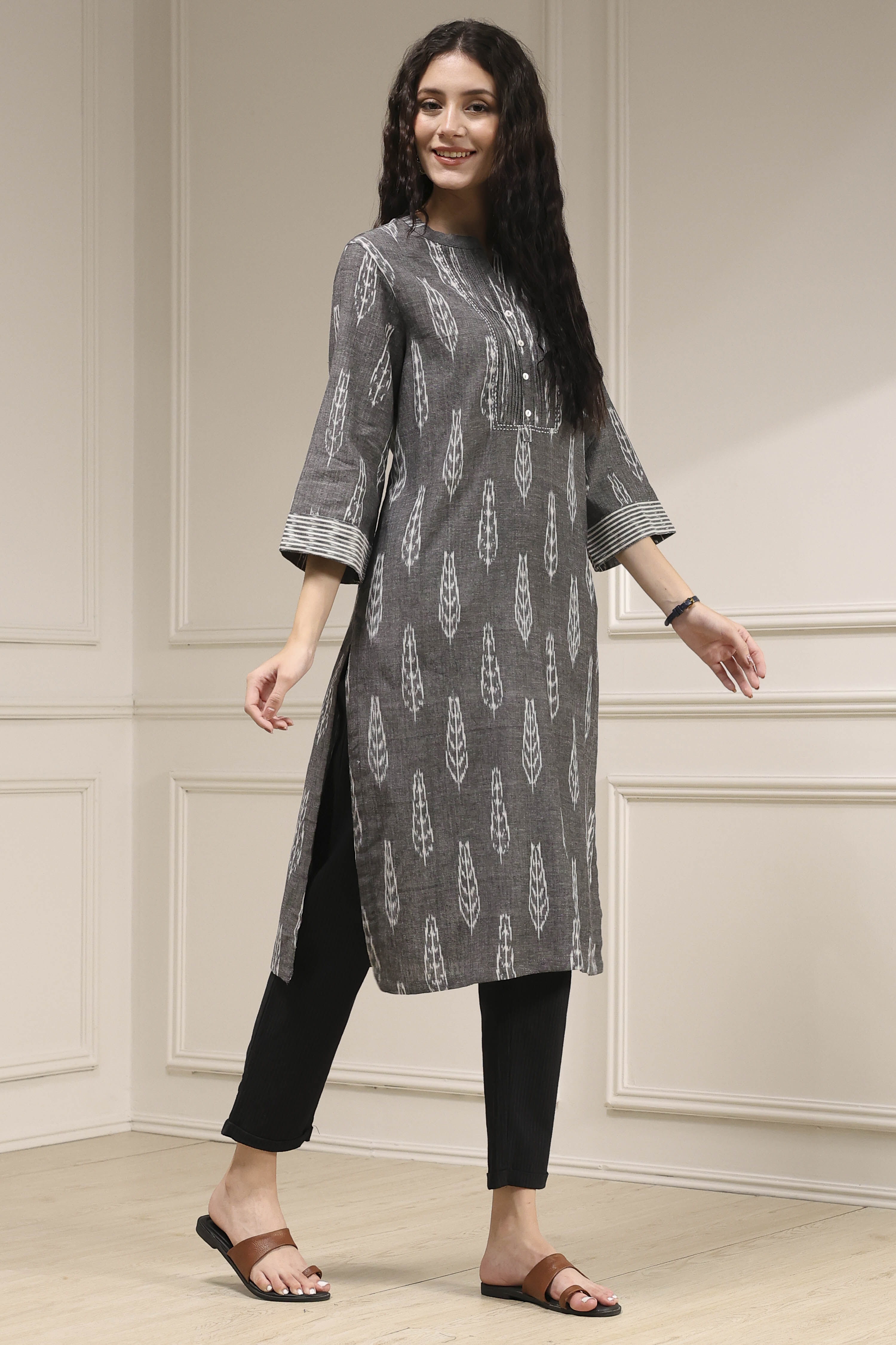 Grey Printed Straight Kurta image number 4