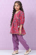 Pink Cotton Flared Printed Kurta Set image number 0