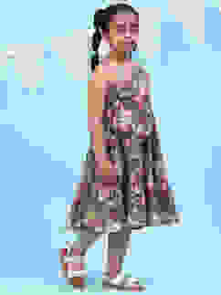 Blue Rayon Tiered Printed Kurta image number 2