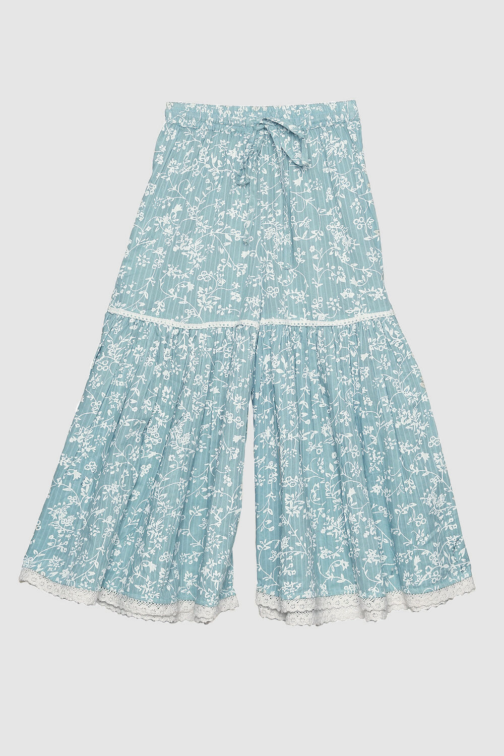 Powder Blue Cotton Gathered Kurta Garara Suit Set image number 2