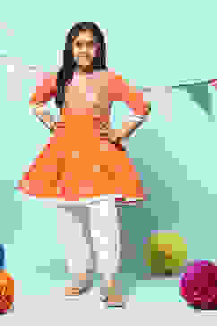 Orange Cotton Gathered Kurta Salwar 2 Piece Set image number 6