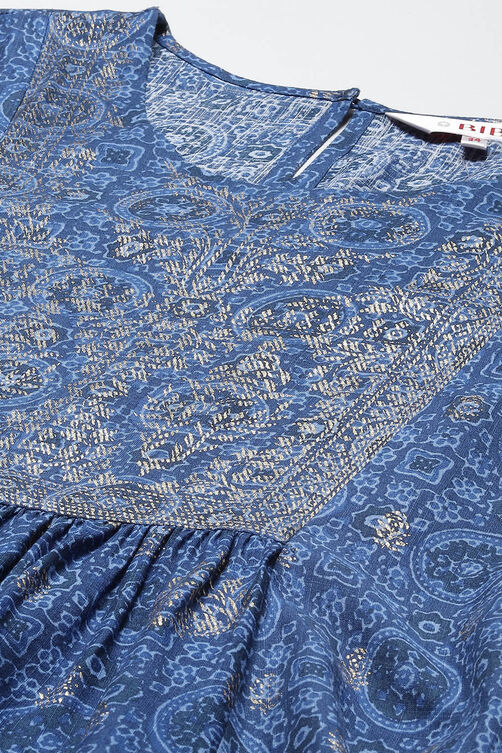 Blue Rayon A-Line Printed Kurta image number 1