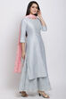 Ice Blue Cotton Silk Straight Kurta Skirt Suit Set image number 3