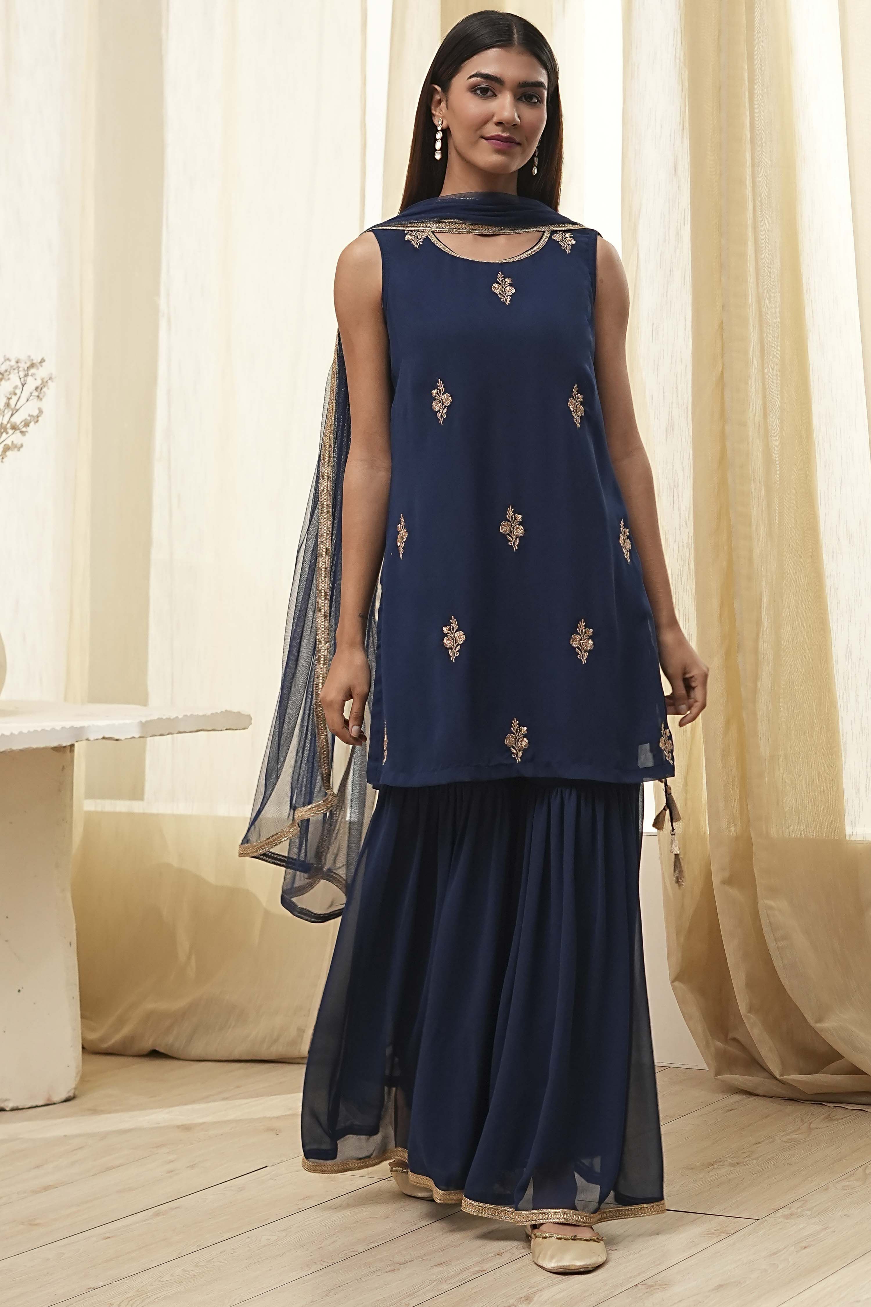 Ochre Yellow Embroidered Straight Suit Set image number 6