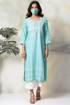 Blue Rayon Straight Kurta Palazzo Suit Set image number 6