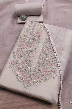 Grey Tissue Hand Embroidered Unstitched Suit Set image number 0