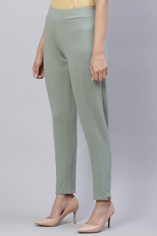 Navy Straight Poly Viscose Leggings image number 2