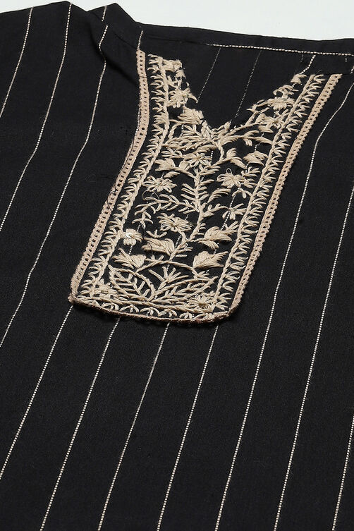 Black Cotton Hand Embroidered Unstitched Suit Set image number 2