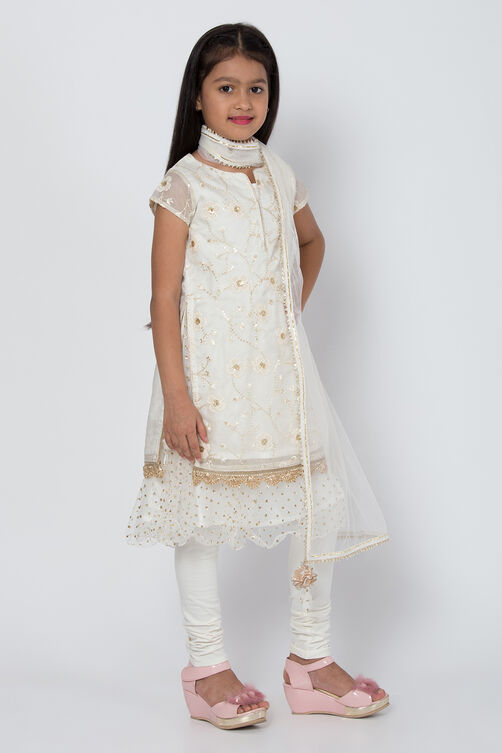 Ivory Art Silk Straight Kurta Churidar Suit Set image number 3