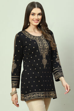 Black Poly Mettalic Straight Printed Kurti image number 3