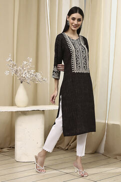 Black Printed Straight Kurta image number 4
