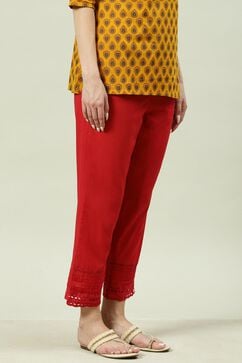 Red Cotton Narrow Pants image number 3
