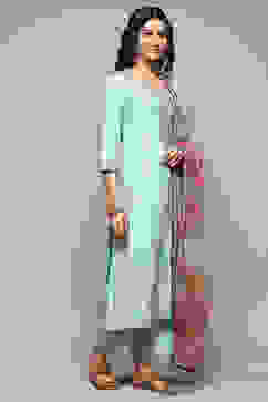 Sea Green Poly Viscose A-Line Kurta Palazzo Suit Set image number 6