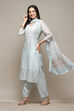 Sky Blue Chanderi Blend Machine Embroidered Unstitched Suit Set image number 1