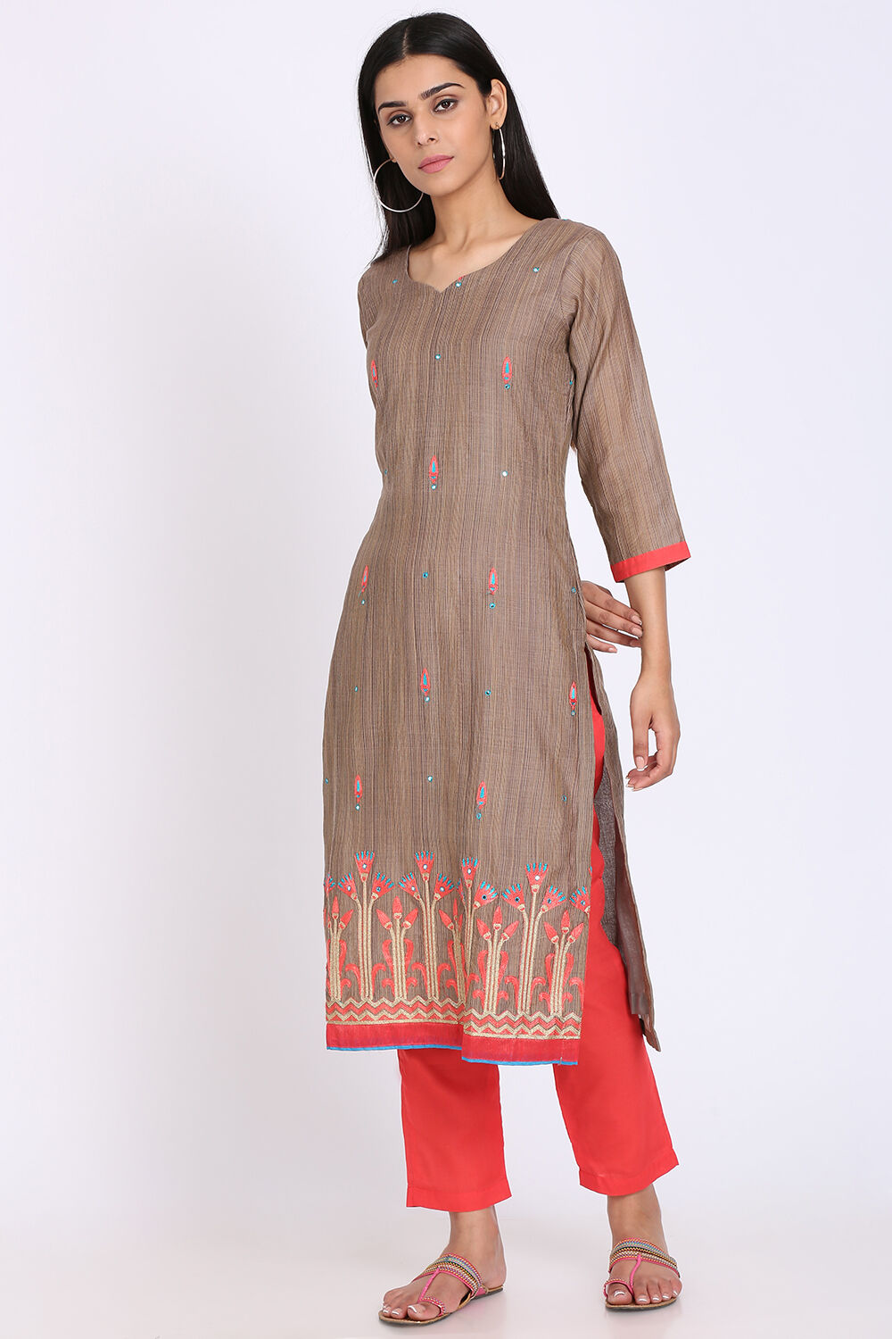 Beige Chanderi Power Loom Unstitched Suit Set image number 2