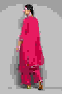Fuchsia LIVA Gathered Kurta Palazzo Suit Set image number 4