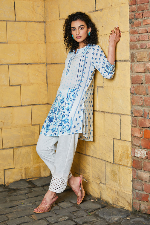 Buy White Cotton Straight Kurti Online at Biba Global