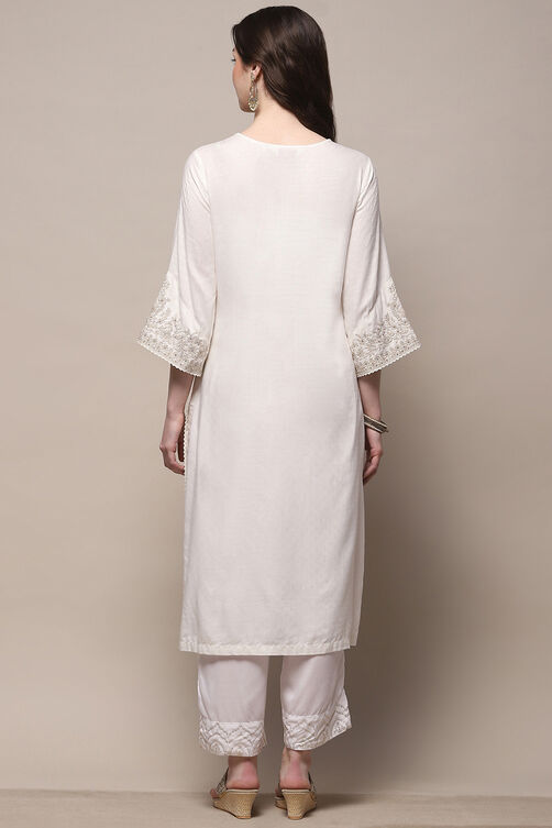 White Rayon Straight Kurta image number 3