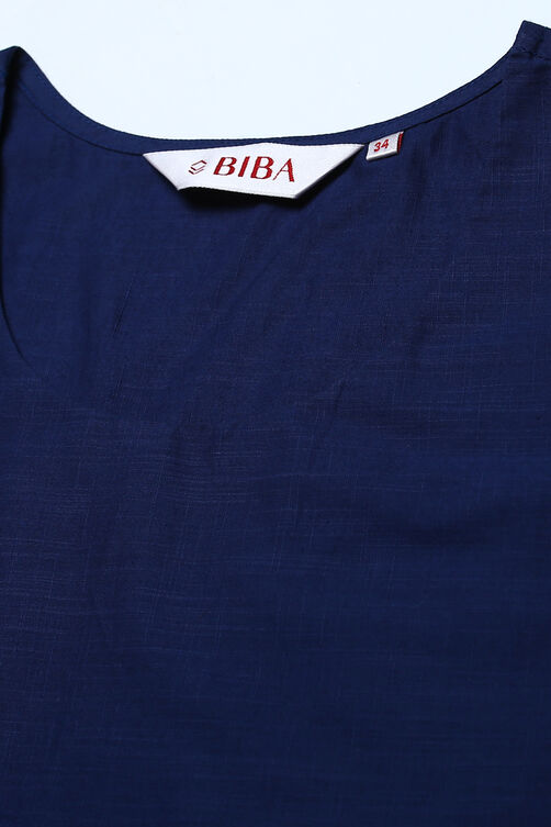 Indigo Art Silk Fusion Kurta Relaxed Pant Suit Set image number 2