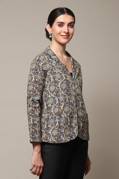 Brown Viscose Straight Printed Jacket image number 3