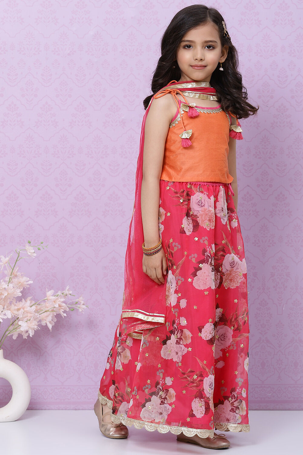 Pink Art Silk Flared Lehenga Set image number 6