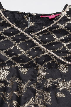 Black Viscose Flared Kurta Legging Suit Set image number 1