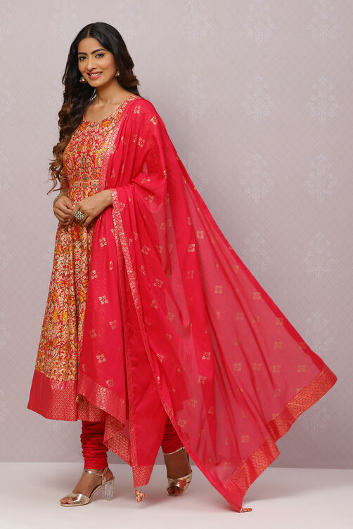 Fuchsia Cotton Anarkali Kurta Churidar Suit Set image number 5