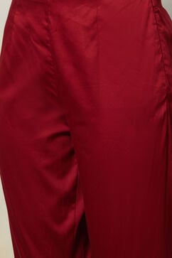 Maroon Poly Viscose Straight Kurta Slim Pant Suit Set image number 3