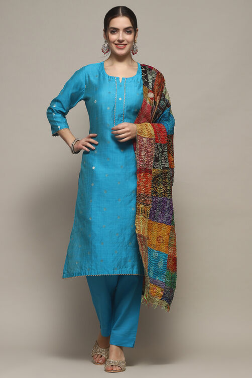 Green Cotton Unstitched Suit set image number 7
