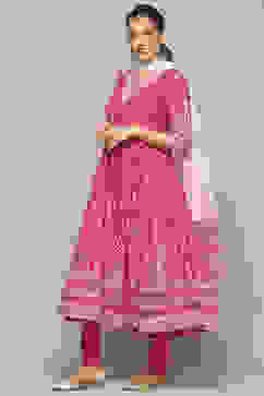 Fuschia Cotton A-Line Suit Set image number 4