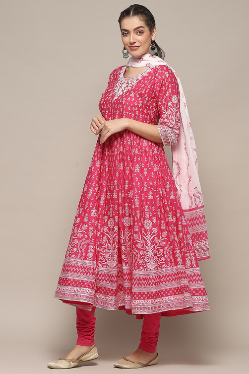 Blue Cotton A-Line Suit Set image number 4