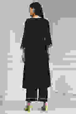 Black Embroidered Gathered Suit Set image number 3