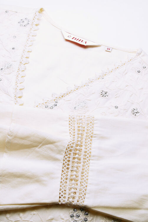 Off White Cotton Straight Kurta Slim Pant Suit Set image number 1