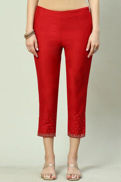 Red Art Silk Cotton Narrow Pants image number 0
