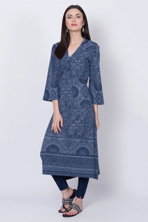 Black Poly Cotton Winter Yarndyed Kurta image number 3