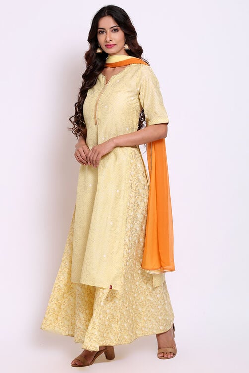 Lime Yellow Art Silk Kurta Sharara Suit Set image number 2