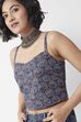 Navy Blue Cotton Floral Printed Fitted Crop Top image number 1