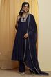 Navy Blue Viscose Rayon Yoke Design Straight Kurta Set image number 6