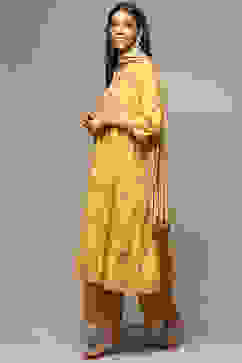 Yellow Cotton Gathered Kurta Palazzo Suit Set image number 0