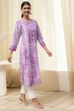Lavender Printed Straight Kurta image number 0