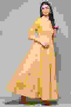 Yellow Cotton Anarkali Dress image number 4