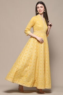 Yellow Cotton Anarkali Dress image number 4