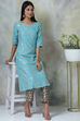 Turquoise Art Silk Cotton Yarndyed Kurta image number 0