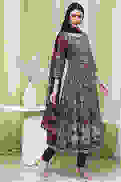 Brown Cotton Fitted Anarkali Suit Set image number 5