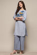 Blue Cotton Straight Suit Set image number 3