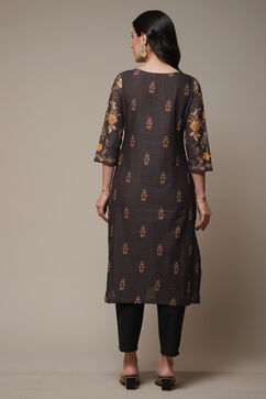 Black Cotton Straight Printed Kurta image number 2