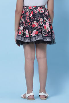 Black Rayon Flared Printed Skirt image number 4